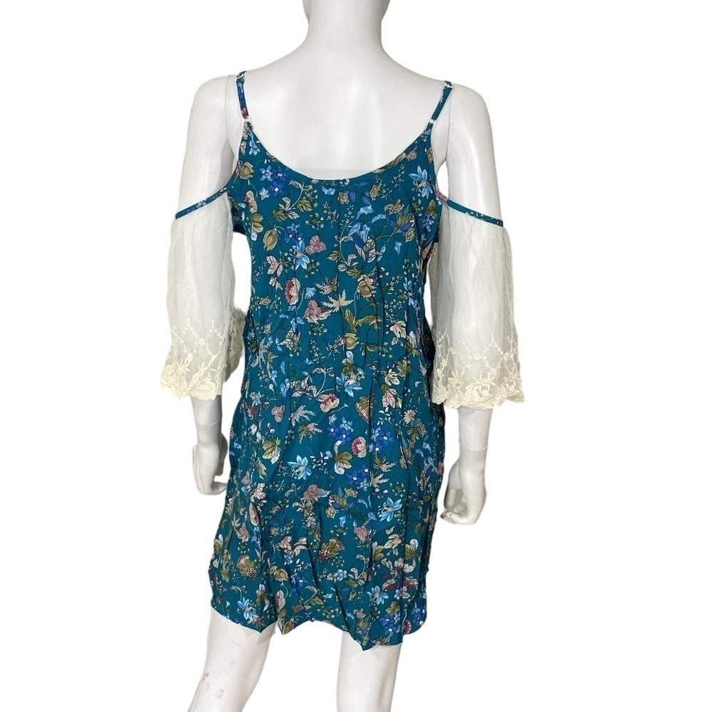 Umgee Teal Floral Cold Shoulder Boho Dress - Picture 5 of 6